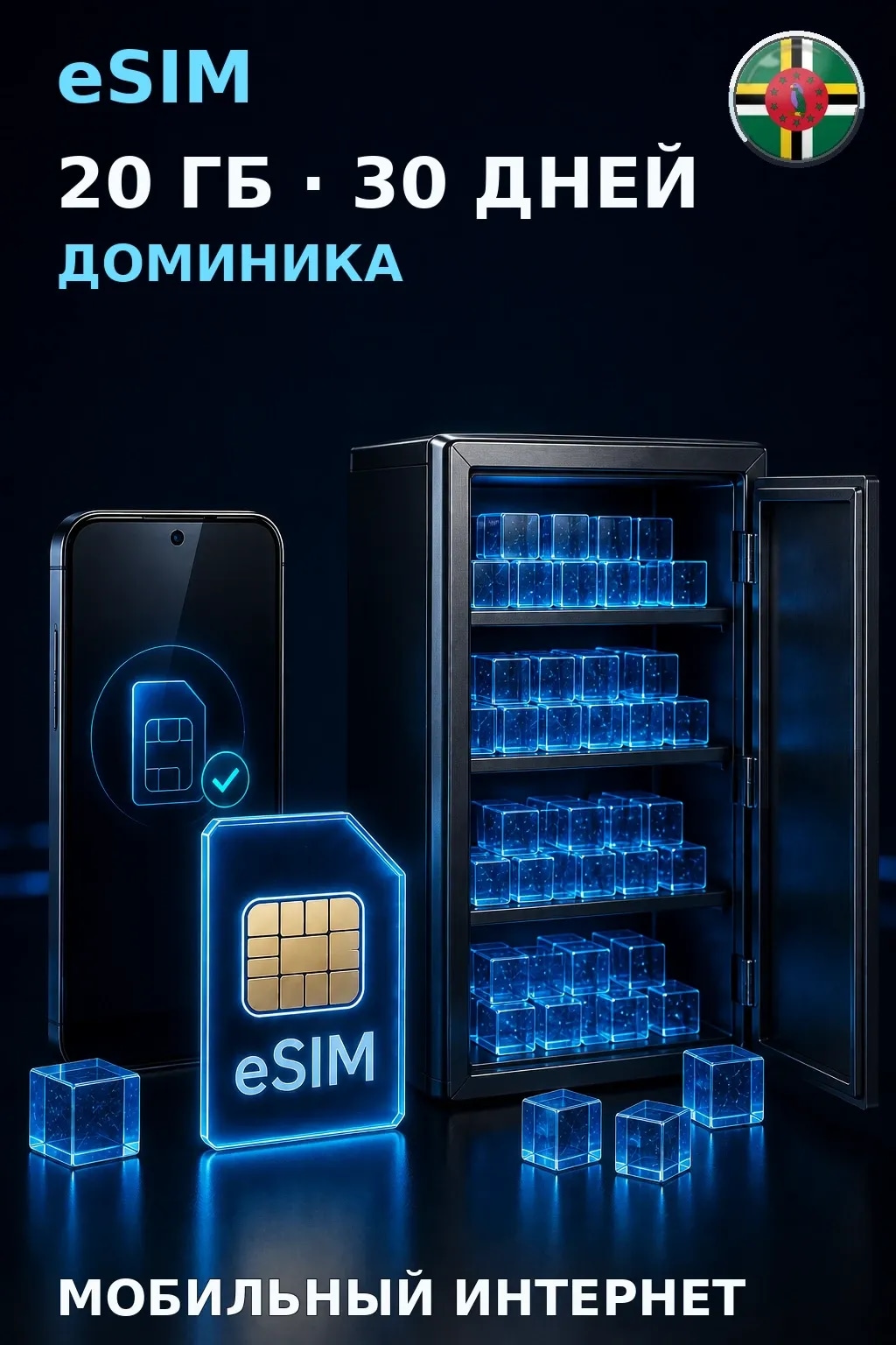 eSIM Доминика — 20 ГБ, 30 дней — интернет