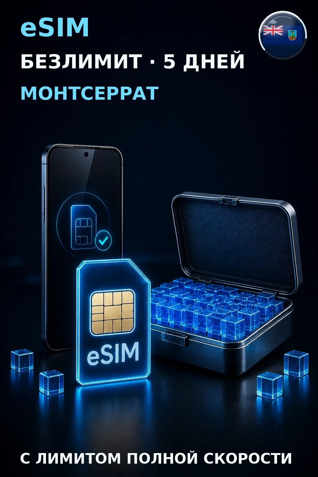 eSIM Монтсеррат — БЕЗЛИМИТ, 5 дней — интернет