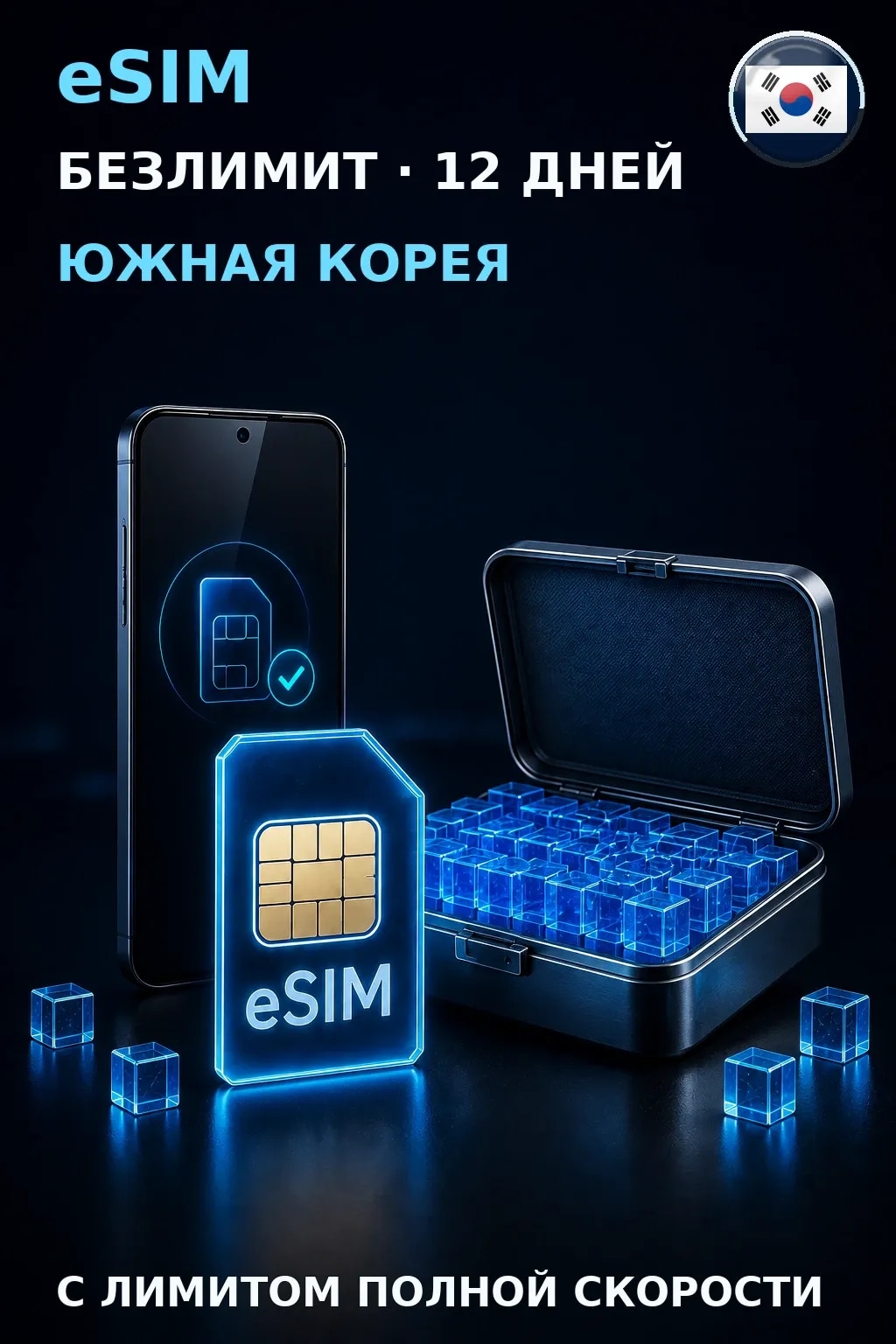 eSIM Южная Корея — БЕЗЛИМИТ, 12 дней — интернет