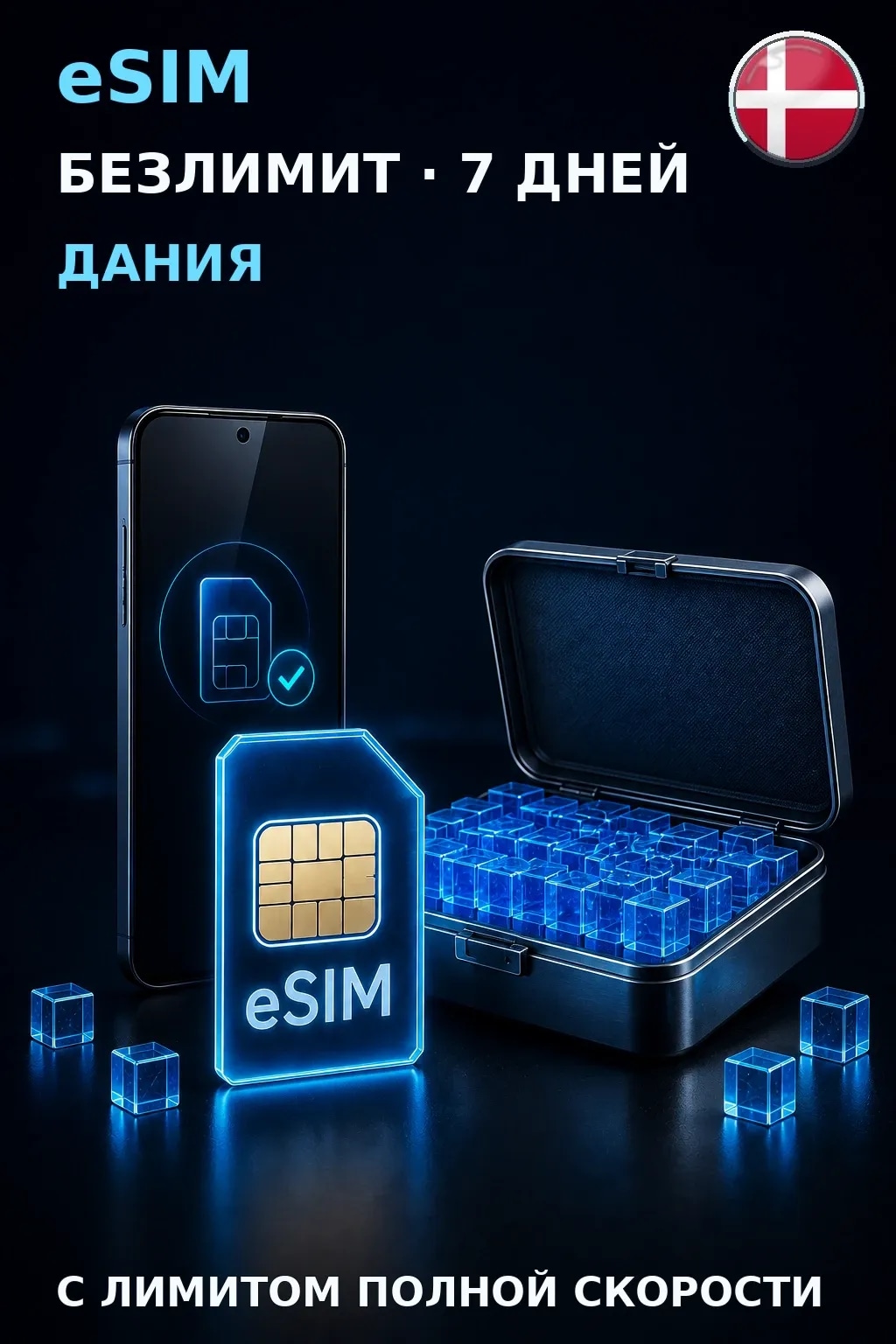 eSIM Дания — БЕЗЛИМИТ, 7 дней — интернет