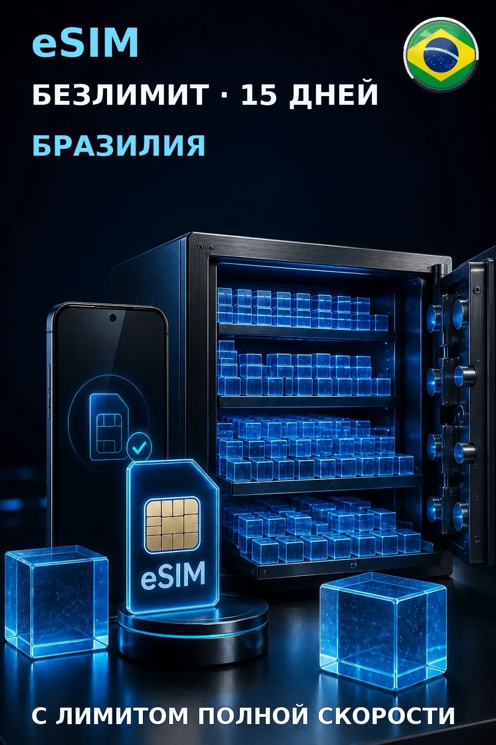 eSIM Бразилия — БЕЗЛИМИТ, 15 дней — интернет