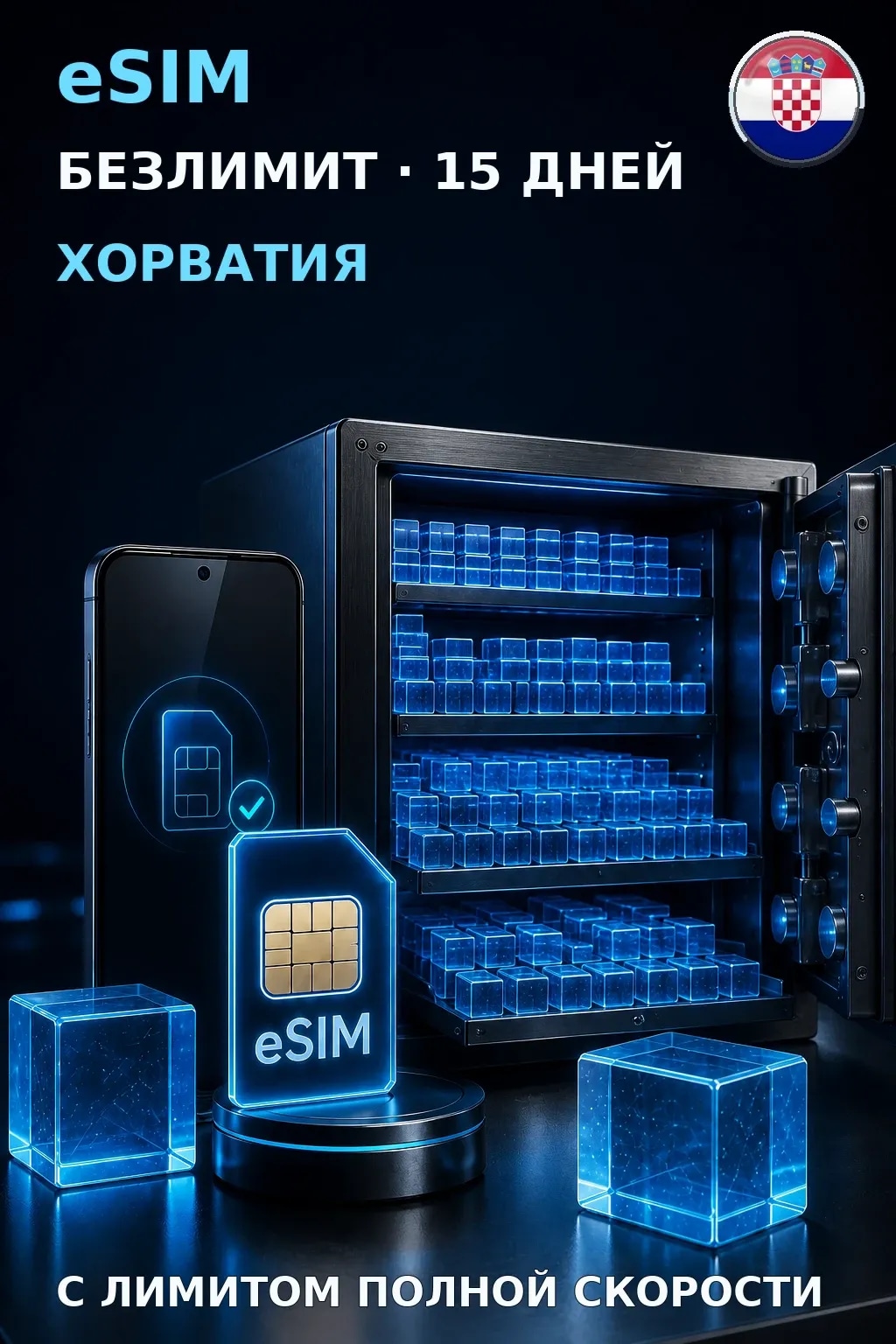 eSIM Хорватия — БЕЗЛИМИТ, 15 дней — интернет
