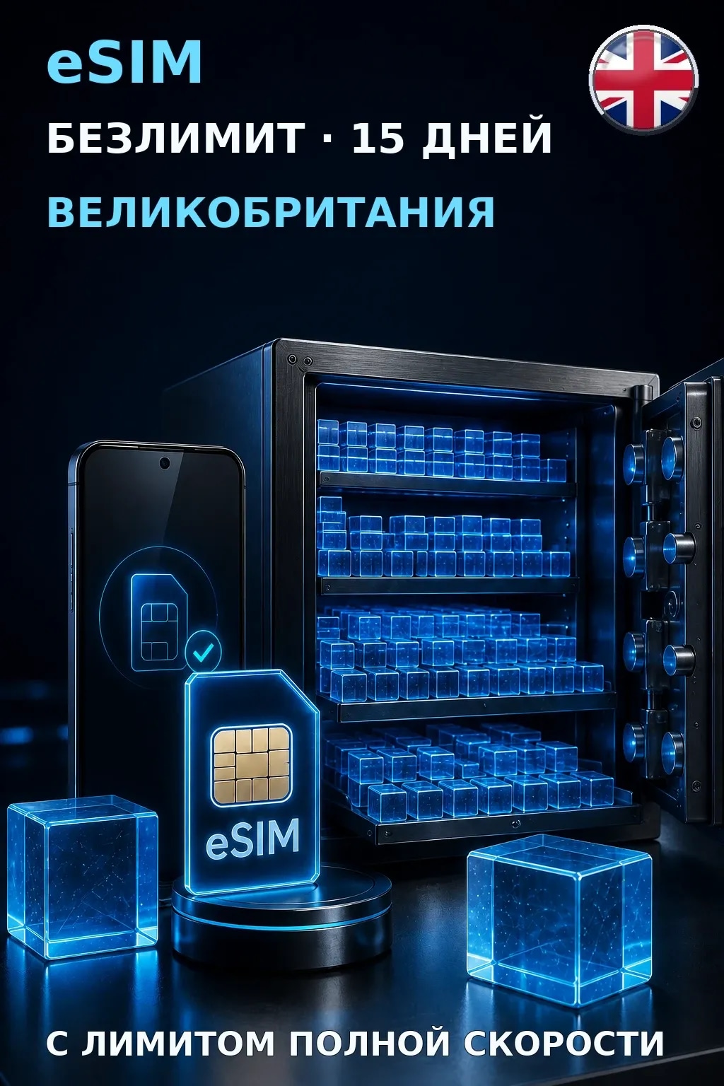 eSIM Великобритания — БЕЗЛИМИТ, 15 дней — интернет