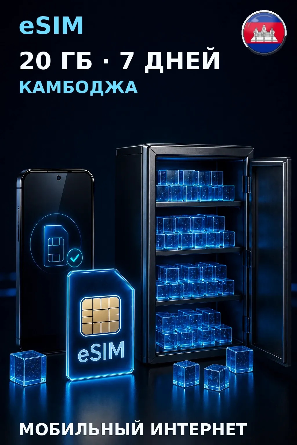 eSIM Камбоджа — 20 ГБ, 7 дней — интернет